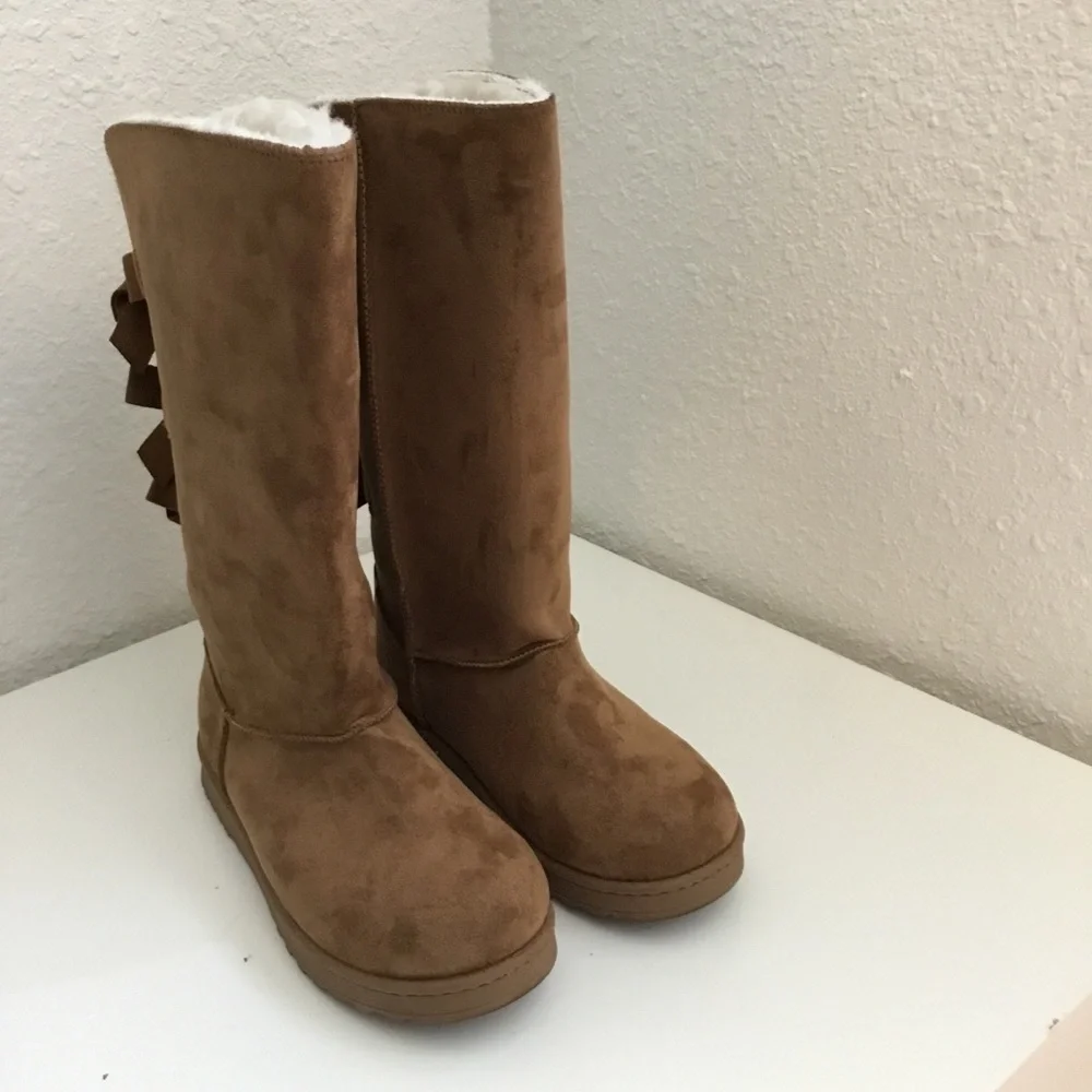 Chestnut Suede-Look Tall Winter Boots - Women